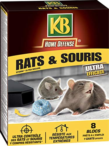 KB HOME DEFENSE RASOFLOC - Blocs Anti-Rats et Souris 200 g - Ultra efficace, irrésistible et attractif - Ultra resistants aux températures extrêmes - Spécial lieux secs et humides - 8 blocs de 25 g