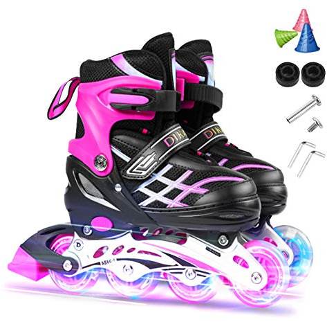 Lixada Inliner Skates für Kinder/Jungen/Mädchen, Einstellbare beleuchtende Bequeme Inline-Skates mit leuchtenden Rädern für Kinder und Jugendliche Inline-Skates, Größe 27-32/33-37/38-41