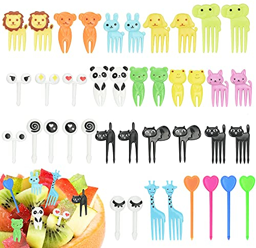 SPEACOUR 40 Stück Obstgabeln Mini Tiere Zahnstocher Sticks Bento Food Picks Plastikzahnstocher Wiederverwendbar Obstspieße Niedlichen Dessertgabeln Cartoon Fruit Picks für Party Gebäck