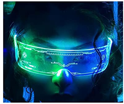 Fency Cyberpunk Glasses, USB Rechargeable LED Glasses whit Bilaterally Controllable, 7 Colors Changing Flashing, 1pcs