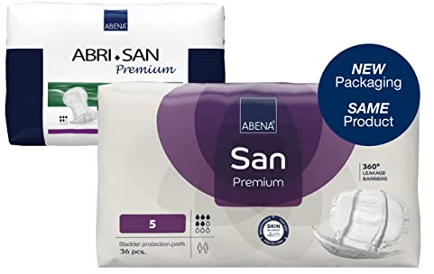 ABENA San 5 Premium Inkontinenzeinlagen 36 Stück für Damen und Herren, 1200 ml Saugfähigkeit, schnell einziehende Inkontinenzprodukte, diskrete und anatomische Inkontinenzeinlagen für Männer/Frauen
