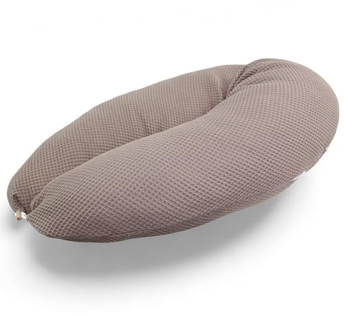 HOBEA-Germany Stillkissen 190 cm x 76 cm XXL Lagerungskissen Schwangerschaftskissen für Baby und Erwachsene Seitenschläferkissen Stillkissen mit Bezug aus Bio Baumwolle, Waffelmuster Taupe