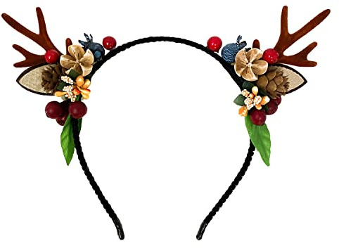 Oblique Unique® Haarreifen Rentier Hirsch Reh Geweih Haarreif in Braun mit weihnachtlicher Deko Kopfschmuck Accessoire für Weihnachten Fasching Karneval