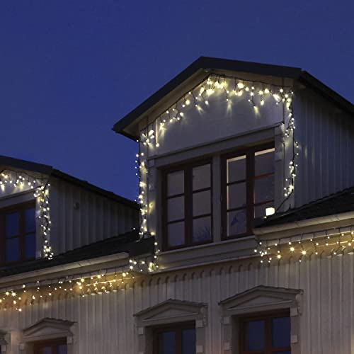 LED Eiszapfen-Lichterkette 3 m für Expo-Beleuchtungs-System von Star Trading, Eisregen Lichter-Kette schwarz für außen, 50 LEDs warmweiß, IP44