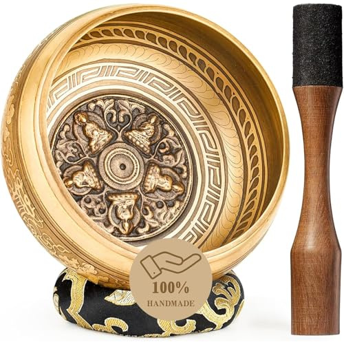 Hihealer Tibetan Singing Bowls Set 100% Nepal Handmade Large Sound Bowl with Instructions, Mallet, Cushion, Gift Box; Meditation, Yoga, Chakra Healing, Self Care Mothers Day Gifts for Women Men