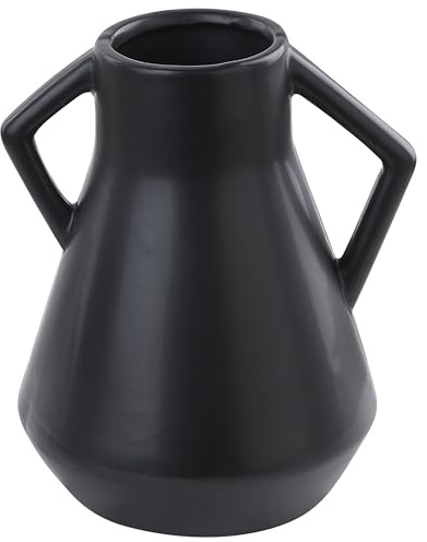 Vase Décoratif Noir en Céramique 30 cm à Anses Triangulaires Amphore Minimaliste Fermi
