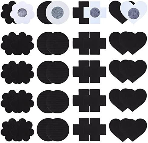 Cosysparks Brustwarzen abdeckungen sexy Einweg, 40 Pcs brustaufkleber Selbstklebendes Herz Runde Blume Kreuz Form Unsichtbar Dünn nippelabdeckung Nippelpads Schwarz für Frauen Mädchen