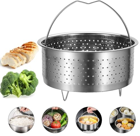 HAMON Vaporera de Acero Inoxidable, Acero Inoxidable Cocinar al Vapor a Presión de Arroz Multifunción Cesta de Limpieza de Frutas con Mango para Verduras, Pescado, Huevos(17,5cm)