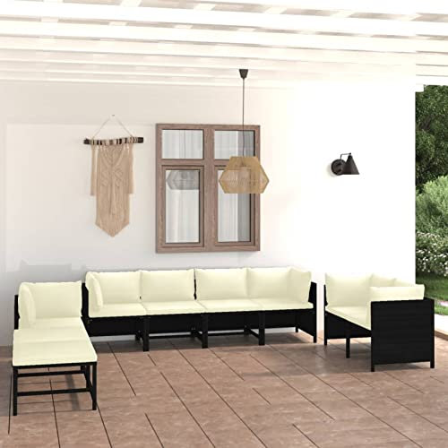 Yolola gartenmöbel Lounge Set Rattan Gartenmöbel Ecklounge Sofa Rattan Outdoor Gartenlounge Terrasse Gartensofa Eckbank Tisch Gartengarnitur Terrasse Sitzecke Eckgarnitur -Schwarz-10-tlg
