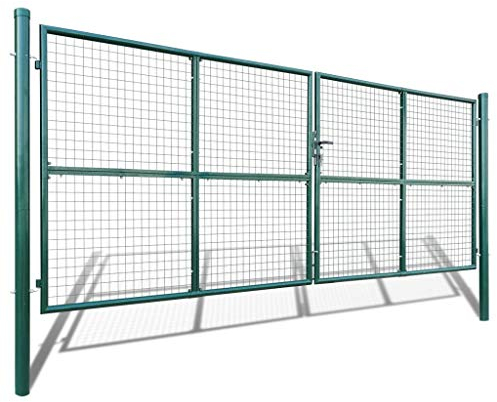 Homgoday Stabiles Gartentor aus verzinktem Stahl, dunkelgrün, 415 x 200 cm, für Gartenabsperrung Model141391