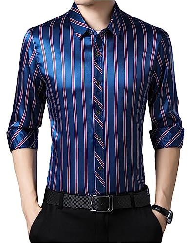 Camisa De Vestir De Manga Larga A Rayas A La Moda para Hombre Camisa Ajustada para Hombre De Talla Grande 566 Blue Red L