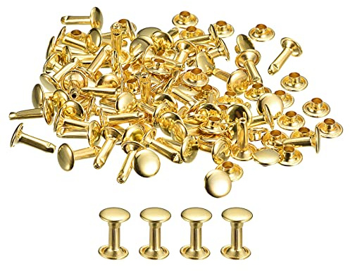 QUARKZMAN 50 Set Rivetti in Pelle, 8mm Doppio Rivetti 12mm Altezza Rivetto a Vite per Cuoio Chicago Metallo per Pelle Artigianato Riparazione Fai-da-Te Cinture Borse Scarpe,Tono Oro