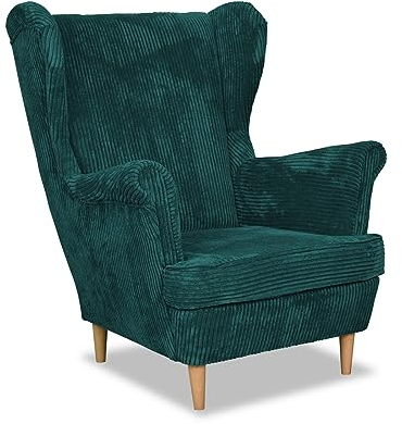 Family Meble Sessel Cord, Modell Bonito, Skandinavisch, Relaxsessel aus Webstoff, Loungesessel, Ohrensessel, Bequemer Sessel, Für Wohnzimmer, Esszimmer, Schlafzimmer, Büro, Elegantes Design, Türkis
