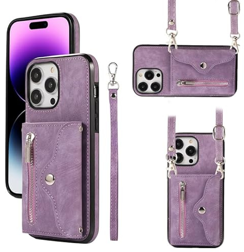 Yidai-Silu iPhone 12 Mini Handy Tasche 【RFID-Schutzfunktion, Standfunktion, Blasebalg Aussehen】 Wallet Case PU Leder Geldbörse Schultertasche Handyhülle für iPhone 12 Mini - Lila
