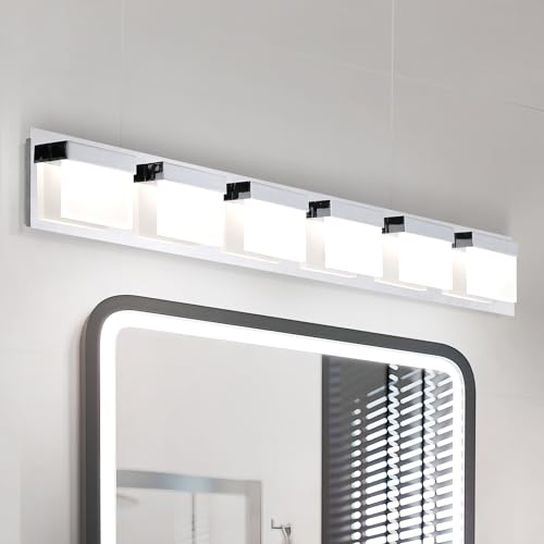 ASD LED 36 Bathroom Vanity Light, Over Mirror Lighting Fixture | 6-Lights, 3CCT, Dimmable, ETL Listed | 35W 2020LM 3000-5000K 120V | Linear Bath Acrylic Sconce, Bedroom Wall Lamp | Chrome