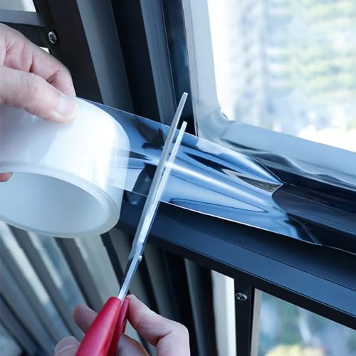 Transparent Window Weather Sealing Tape 2 Inch x 33 FT Weather Stripping Residue-Free Clear Window Insulation Tape for Doors Windows and Shower Glass Gaps