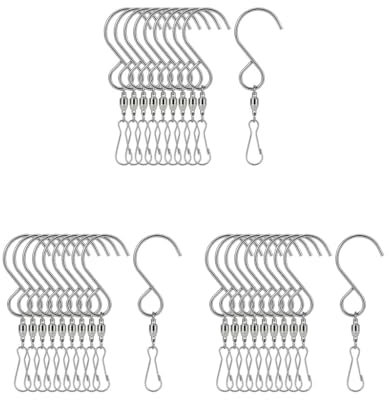 Leisurealeaneag 3 Set mit 10 x drehbaren S-Haken zum Aufhängen von Gartenwindspinnern, Blumentopf, Silber, 8,9 cm