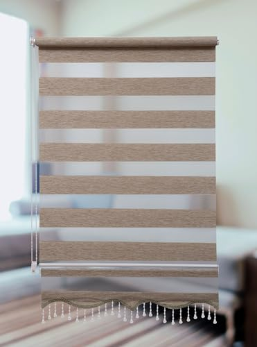 PlisseeOnline Doppelrollo Klemmfix ohne Bohren Braun mit Perlen Duo Rollo für Fenster und Türen Plissee Rollo Gardine 90 x 150 cm Blickdicht Klemmrollo mit Perlen Seitenzugrollo