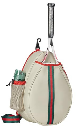 Uriyesobida One Shoulder Tennis-Rucksack für Damen, aus PU-Leder, mit Wasserflaschenhalter, Weiß / Rot