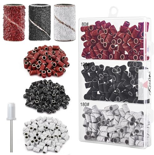 210 Banda de Lijado Kit con Caja Libre, Grano #80/#120/#180 Cinta Abrasiva Tambor, Banda de Pulido para Broca Torno Uñas, Fresa Tamaño Universal 2.35MM, Anillo Lija, Set Profesional, Manicura Pedicura