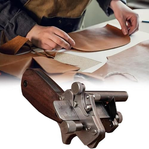 Herramienta de corte de tiras de cuero, cortador de cinturón de mano para manualidades de cuero, acero inoxidable 304 con rodillo giratorio, escalas métricas/imperiales