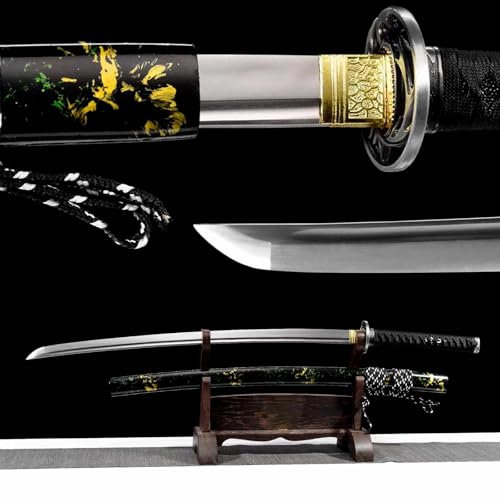 103,5cm handgefertigtes Katana Schwert,Klinge aus Manganstahl mit Metallverzierung,Scheide aus massivem Holz mit Lack,echte Samurai schwert zum Spielen,Weihnachten,Rollenspielen,Maskeradepartys,Kendo
