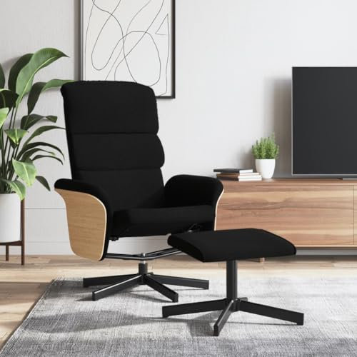 Sufrk Relaxsessel mit Fußhocker Schwarz Stoff Lesesessel Mit Hocker Sessel Bequem PoäNg Sessel
