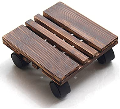 GLJTUO Garden Plant Pot Riser Wooden Movable Potted Plant Square Flower Pot Stand with Wheels Rack On Rollers Holder for Home Garden Planter Trolley Flowerpot Hol,