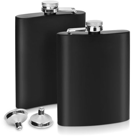 LUOJINYI 2 petacas de acero inoxidable para licores, 227 ml, petaca de acero inoxidable y embudo, adecuado para llevar alcohol, hombres y mujeres para whisky, ron y vodka