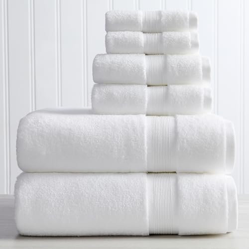 Springtree Home Juego de 6 toallas de baño de bambú de lujo, 35% bambú, 65% algodón sin torsión, toallas de bambú absorbentes de secado rápido para baño, estándar Oeko-TEX® 100 algodón, colección Raya