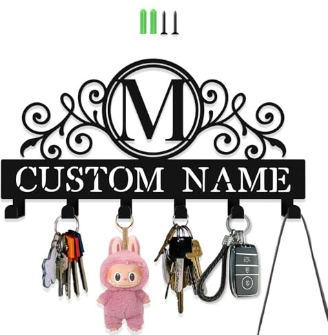 ShowMtheM Personalisierte Schlüsselhaken für die Wand, kundenspezifischer Anfangsbuchstaben-Schlüsselhalter montiert an der Wand, modischer Monogramm-Kleiderhaken, Metall-Schlüsselhalter mit Haken