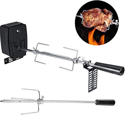 Kit di girarrosto elettrico in acciaio inox per barbecue da 104 cm, con aste per spiedo, forchette e motore elettrico