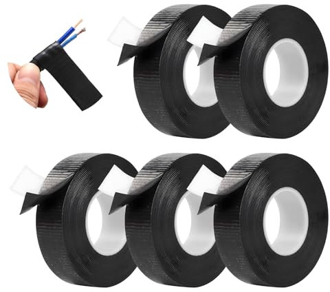 Nastro Isolante Nero - 5 Pezzi, Silicone Nastro Isolante Impermeabile per Elettricisti, Durevoli E Resistenti All'umidità per Proteggere, Unire e Riparare Cavi （10kV e inferiori） - 25mm X 0.8mm X 5yd