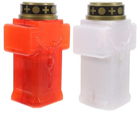 CHILDWEET 2piezas Luz De Cementerio Con Vela Parpadeante De Lámpara Flameless Para Decoración De Jardín y Memorial Motivo De Cruz y Jesús Para Ceremonias Religiosas y Recuerdos