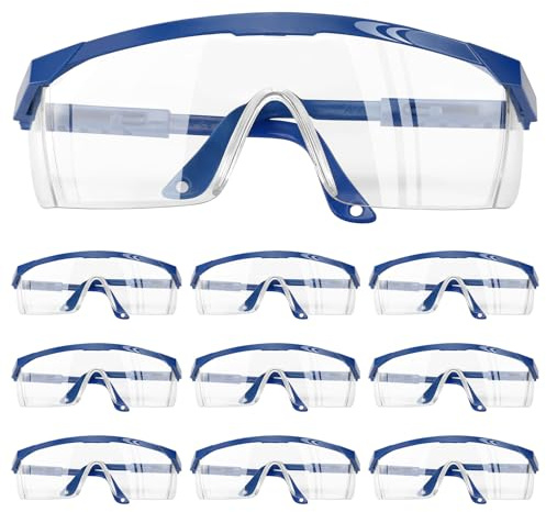 WGDVVJV Safety Goggles Blue 10 Pcs Wraparound Safety Glasses Protective Glasses Clear Safety Glasses Work Glasses Safety