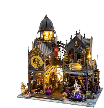 GOUX Puzzle 3D en bois - Château miniature 3D - Kit de construction avec lumières LED - Maison magique exquise - Assemblage en bois - Ornement de bureau - Jouet cadeau