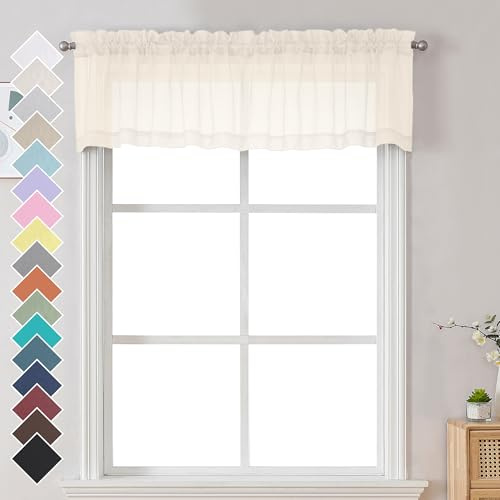Chyhomenyc Mantovane trasparenti color crema, set da 2, piccole tende per soggiorno, bagno, bar, lavanderia, cantina, in voile, moderne, doppia tasca per asta, 106,6 x 35,5 cm (larghezza x lunghezza)