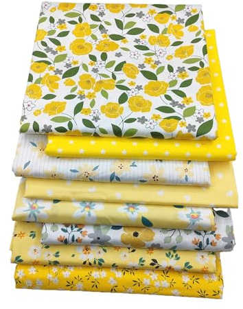 LetCart Tela para coser y patchwork, set de 8 piezas de 50 * 50 cm, algodón estampado floral, pequeño retal de algodón para DIY, artesanía (Amarillo)