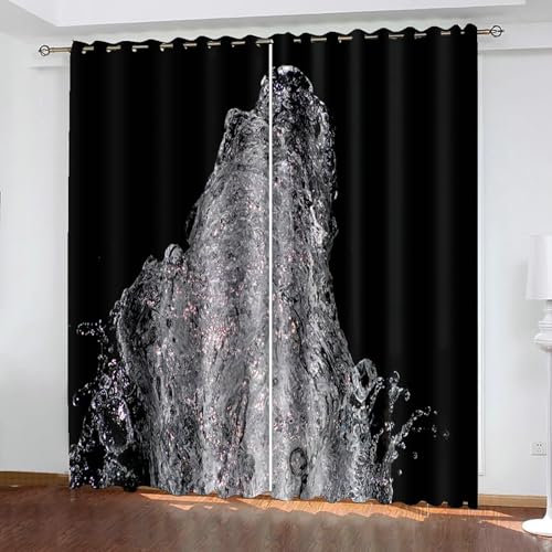 Bishilin Vorhänge Verdunkelung 2er Set 214x244CM, Gardinen Blickdicht Landschaft Wasser Verdunklungsvorhänge mit Ösen Kinderzimmer Jugendzimmer