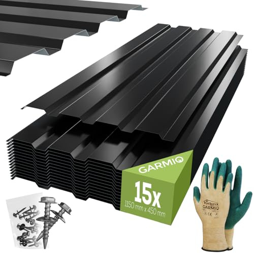 GARMIO® Profilblech Amalfi 115x45 cm Trapezblech Set mit 15 Stück, 7,8 m² Dachblech inkl. Schrauben, verzinkter Stahl schwarz