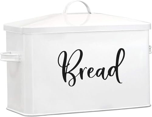 Ceciliec Brotkasten mit Deckel, Großer Knäckebrot Box aus Metall, Brotkasten Edelstahl Für Brot, Brötchen, Gebäck, Platzsparende Aufbewahrungsbox, Weiß, 34 x 27 x 18 cm