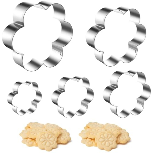 LIQWEI 5 cortadores de galletas de flores, cortadores de galletas de acero inoxidable, galletas de margaritas, cortadores de galletas de fondant de flor de ciruelo, cortador de galletas de cinco
