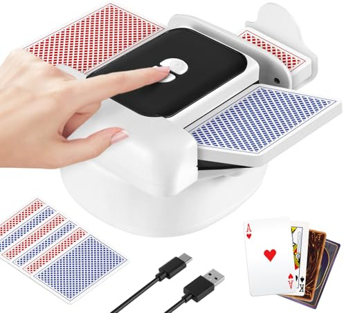 Strixorn Machine à mélanger les cartes électrique automatique pour 1 à 2 jeux, Mélangeur de cartes rechargeable silencieux One-Press, Mélangeur de cartes pour jeu de cartes UNO Skip BO Poker