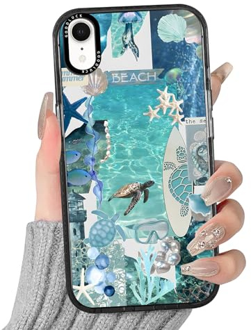 Yoedge Handyhülle für iPhone XR Hülle mit Schildkröte Muster Blau | Aesthetic Meerestier Frucht Sommer Design Case Mädchen Geschenk Schutzhülle, Transparent Silikon stoßfest Kratzfest Cover