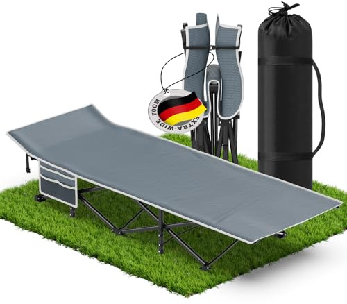 Kidsgiggz Lot de 2 lits de camp pliables, 190 x 70 x 35 cm, pour la pêche à la carpe, avec poche latérale et sac de transport, pliable, léger, pour camping, voyage, plage, jardin, gris