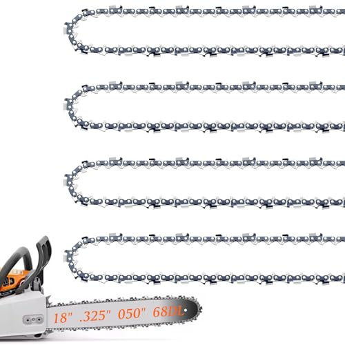 4 Pack 18 Inch Chainsaw Chain for Stihl .325 Pitch .050 Gauge 68 Drive Links Fits Stihl 025, MS250, MS251 (POST 2023 .050 Gauge) 3005 008 7017 23RS 68 (4 Chains)