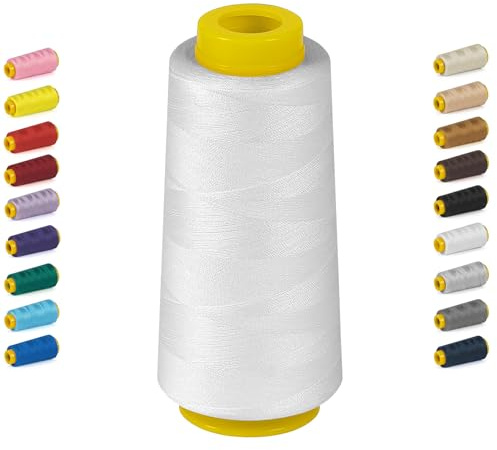 Nähgarn Overlockgarn für Nähmaschine, 100% Polyester Weiß, Je 1640 M Nähfaden, 40/2 Garn für Qualitäts Kanten Versäubern, Kanten Umschlagen, Handgefertigt