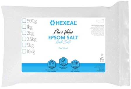 Hexeal Pure Value Epsom Salt 2kg Bag - Food Grade Magnesium Sulphate | Suitable for Bathing, Gardening, Household Uses and More