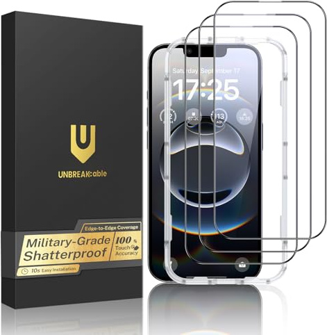 UNBREAKcable for iPhone 16e Screen Protector, 3-Pack Shatterproof Tempered Glass [Easy Installation Frame] [99.99% HD Clear] [9H Hardness] [Case Friendly] [Bubble Free] for Apple iPhone 16e 6.1 inch