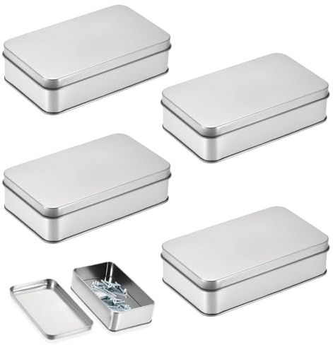 Lot de 4 petites boîtes en métal avec couvercle, boîte à cartes à jouer en métal, boîte en tôle avec couvercle, pour la maison et les petits objets